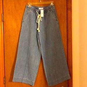 Cotton Linen Wide Leg Crop Pull On Jeans